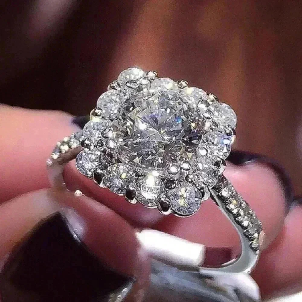 🌸925 Silver Plated Round Radiant White CZ Noble Spirit Ring, GPMB1430 - Picture 2 of 5